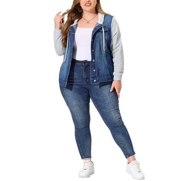 Agnes Orinda Denim Hoodie Jacket Blue / Grey Size 3X NWT - Picture 5 of 11